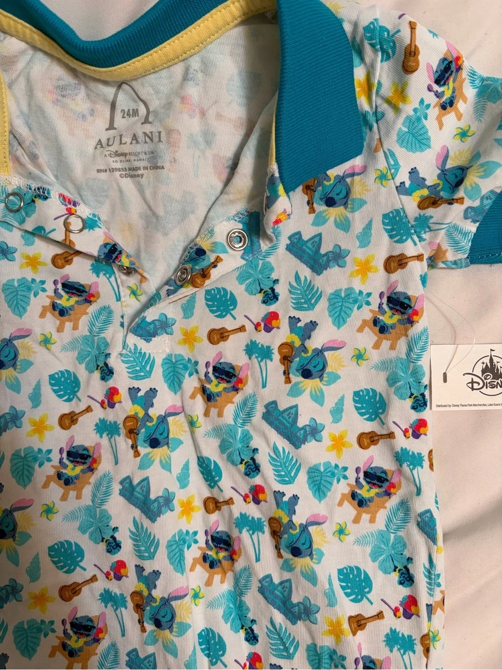 Disney Aulani Teal & Aqua Tropical Stitch Kids Pajama Romper